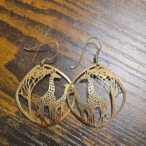Gold Giraffe Dangle Earrings
